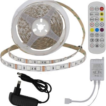 LED juostos rinkinys, 36W, 12V, AC adapteris, nuotolinis valdymas, RGB spalvos