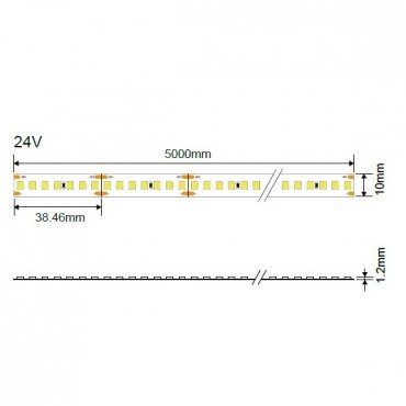 LED juosta, 14W/m, 1820Lm/m, 24V, šilta balta šviesa