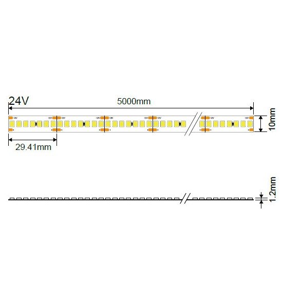 LED juosta, 18W/m, 2340Lm/m, 24V, šilta balta šviesa