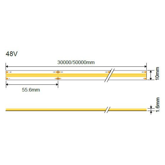 LED juosta, 6W/m, 500Lm/m, 48V, pieno spalvos dangtelis, šilta balta šviesa LED juosta, 6W/m, 500Lm/m, 48V, pieno spalvos dangtelis, šilta balta šviesa