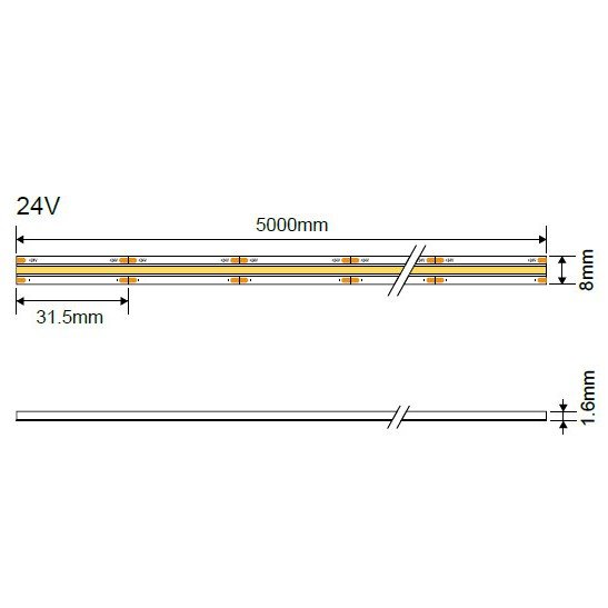 LED juosta, 12W/m, 1100Lm/m, 24V, Ra90, šilta balta šviesa LED juosta, 12W/m, 1100Lm/m, 24V, Ra90, šilta balta šviesa