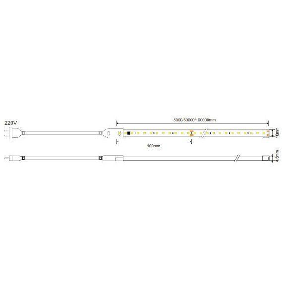 LED juosta, 9W/m, 900Lm/m, 220V, neutrali balta šviesa