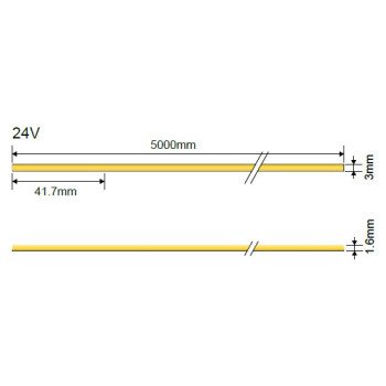 LED juosta, plona, 7W/m, 24V, 400Lm/m, šilta balta šviesa