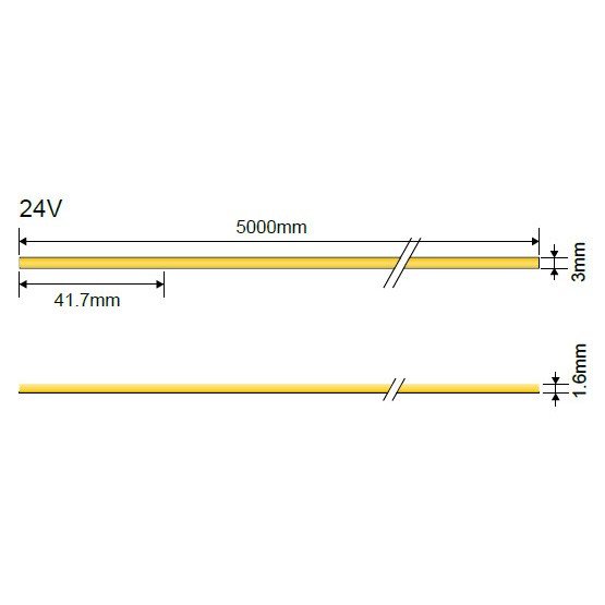 LED juosta, plona, 7W/m, 24V, 400Lm/m, šilta balta šviesa LED juosta, plona, 7W/m, 24V, 400Lm/m, šilta balta šviesa