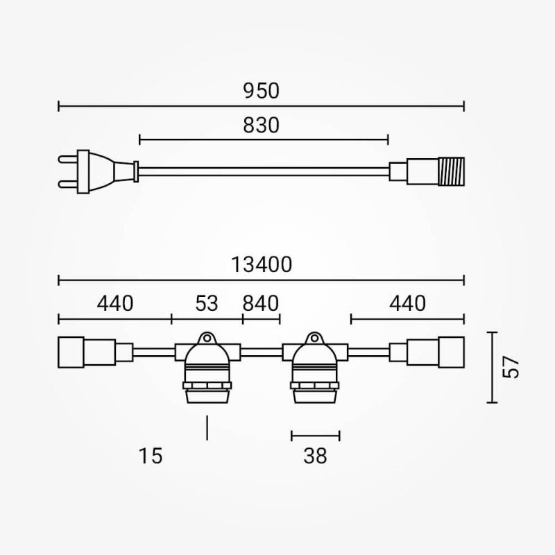 LED lauko girlianda, juoda, 14.4m, 15 lizdų, be lempučių LED lauko girlianda, juoda, 14.4m, 15 lizdų, be lempučių