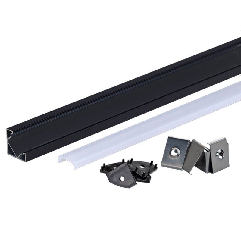 Profilis LED juostai, paviršinis, juodas, baltas dangtelis, 26.5x19mm