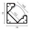 Profilis LED juostai, paviršinis, juodas, baltas dangtelis, 26.5x19mm
