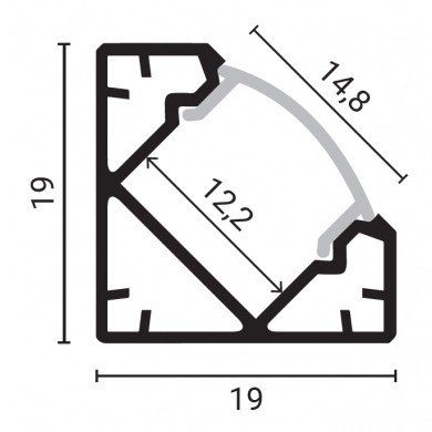 Profilis LED juostai, paviršinis, juodas, baltas dangtelis, 26.5x19mm