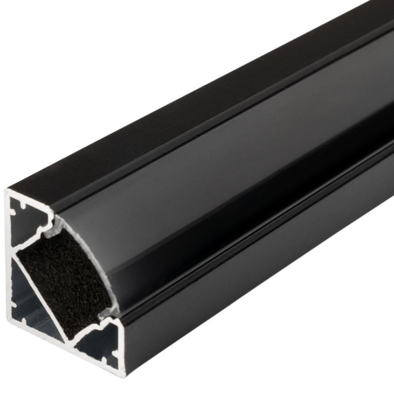 Profilis LED juostai, paviršinis, juodas, juodas dangtelis, 19x19mm