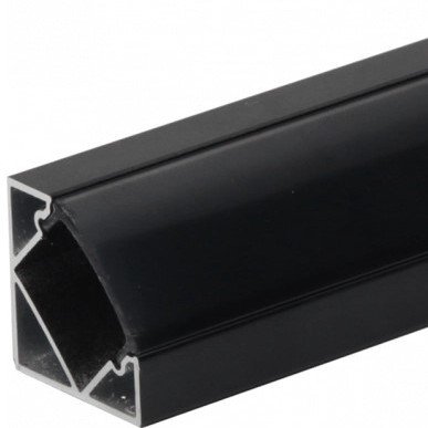 Profilis LED juostai, paviršinis, juodas, juodas dangtelis, 19x19mm