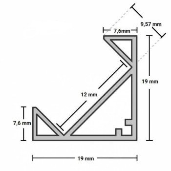 Profilis LED juostai, paviršinis, sidabrinis, baltas dangtelis, 19x19mm