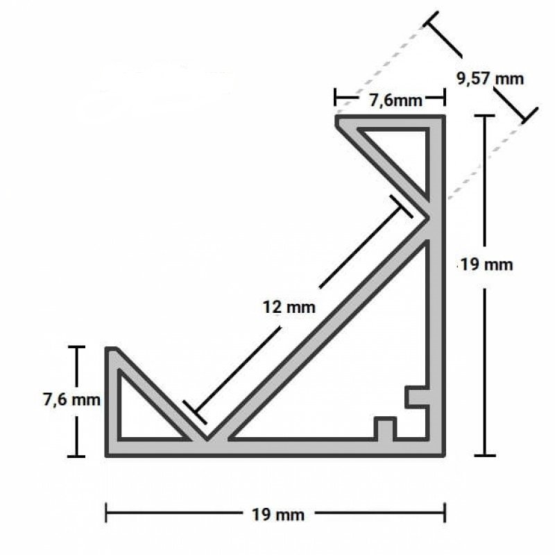 Profilis LED juostai, paviršinis, sidabrinis, baltas dangtelis, 19x19mm