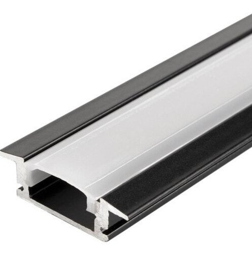 Profilis LED juostai, įleidžiamas, juodas, baltas dangtelis, 24.5x7