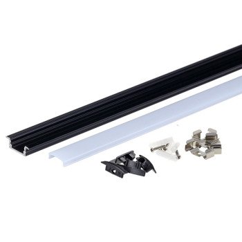 Profilis LED juostai, įleidžiamas, juodas, baltas dangtelis, 24.5x7