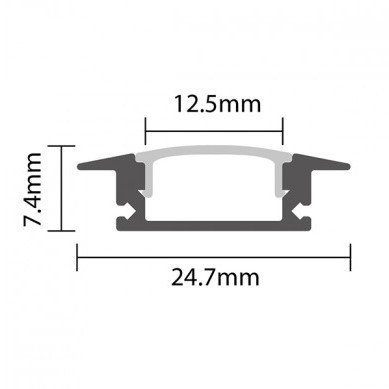 Profilis LED juostai, įleidžiamas, juodas, baltas dangtelis, 24.5x7