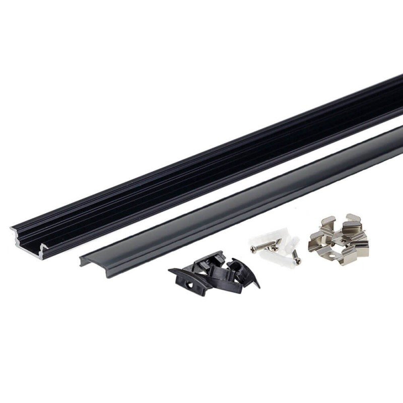 Profilis LED juostai, įleidžiamas, juodas, juodas dangtelis, 24.5x7