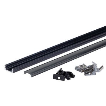 Profilis LED juostai, paviršinis, juodas, juodas dangtelis, 17.4x7mm