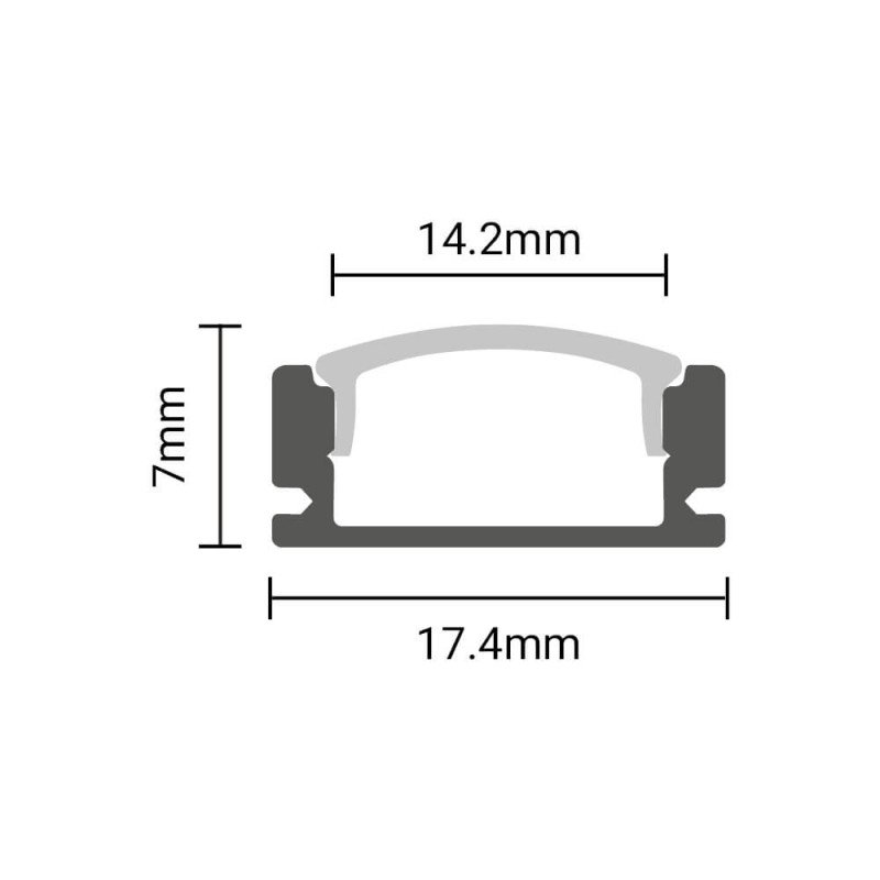 Profilis LED juostai, paviršinis, juodas, juodas dangtelis, 17.4x7mm