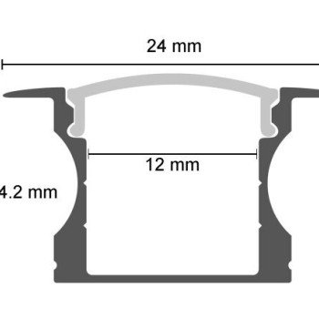 Profilis LED juostai, įleidžiamas, sidabrinis, baltas dangtelis, 17.2x14.3x12.6mm