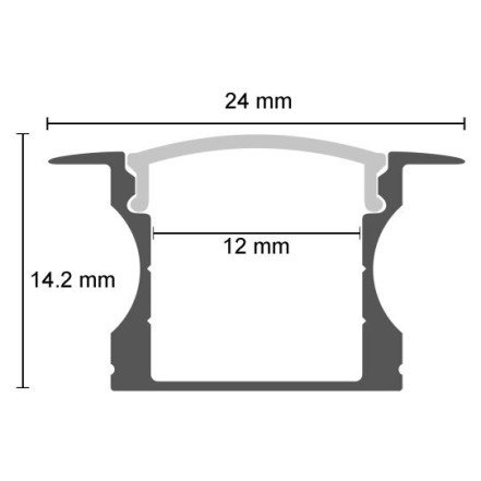 Profilis LED juostai, įleidžiamas, sidabrinis, baltas dangtelis, 17.2x14.3x12.6mm