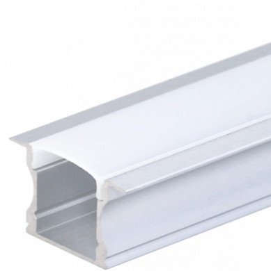 Profilis LED juostai, įleidžiamas, sidabrinis, baltas dangtelis, 17.2x14.3x12.6mm