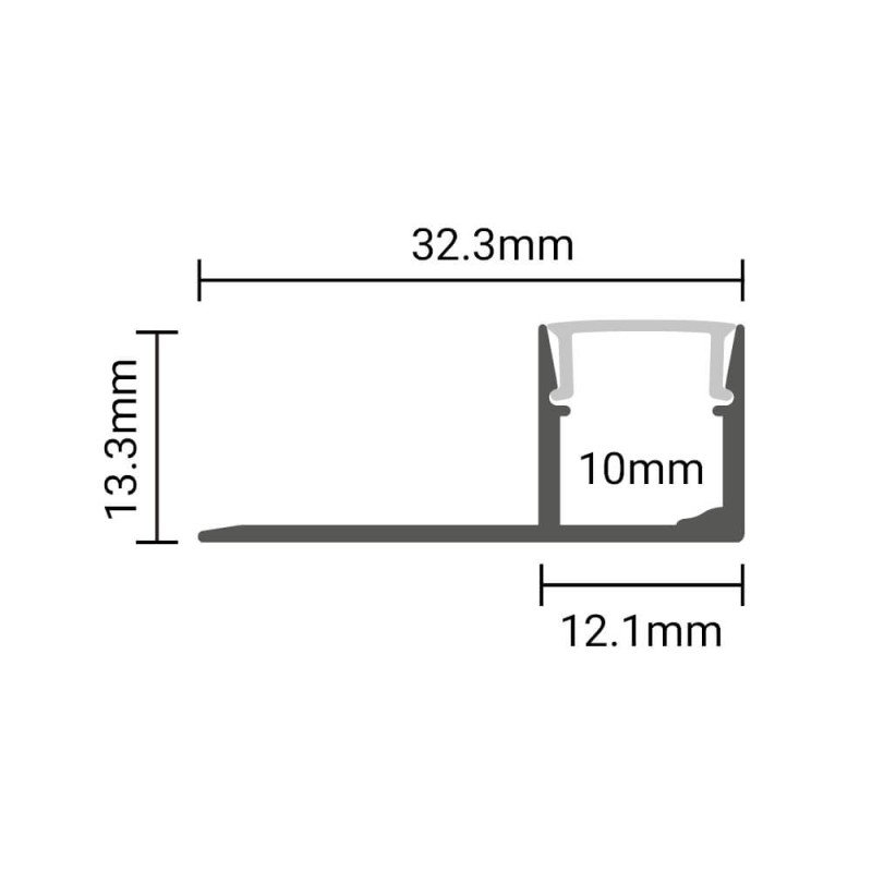 Profilis LED juostai, priglaistomas, pilkas, baltas dangtelis, kraštui, 32.3x13.3mm Profilis LED juostai, priglaistomas, pilkas, baltas dangtelis, kraštui, 32.3x13.3mm