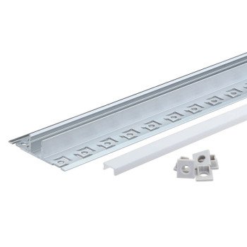 Profilis LED juostai, priglaistomas, pilkas, baltas dangtelis, plokštumai, 53x12.3mm