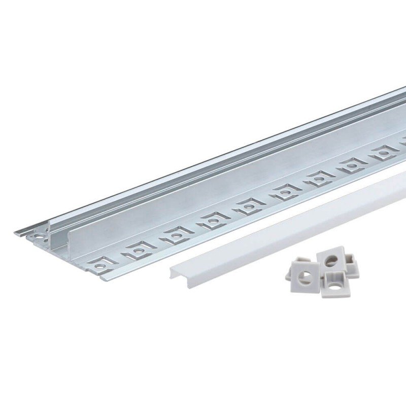 Profilis LED juostai, priglaistomas, pilkas, baltas dangtelis, plokštumai, 53x12.3mm