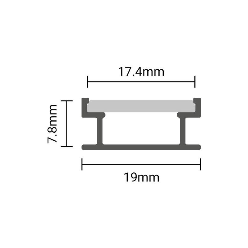 Profilis LED juostai, paviršinis, sidabrinis, baltas dangtelis, 19x7.8mm