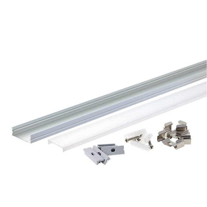 Profilis LED juostai, paviršinis, sidabrinis, baltas dangtelis, 30x10mm