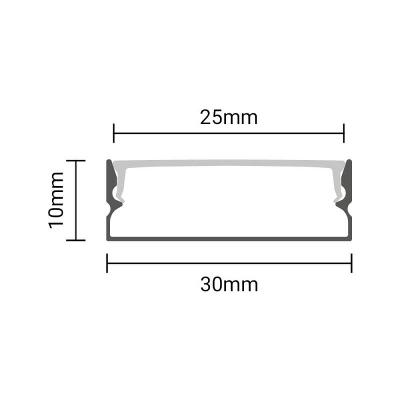 Profilis LED juostai, paviršinis, sidabrinis, baltas dangtelis, 30x10mm