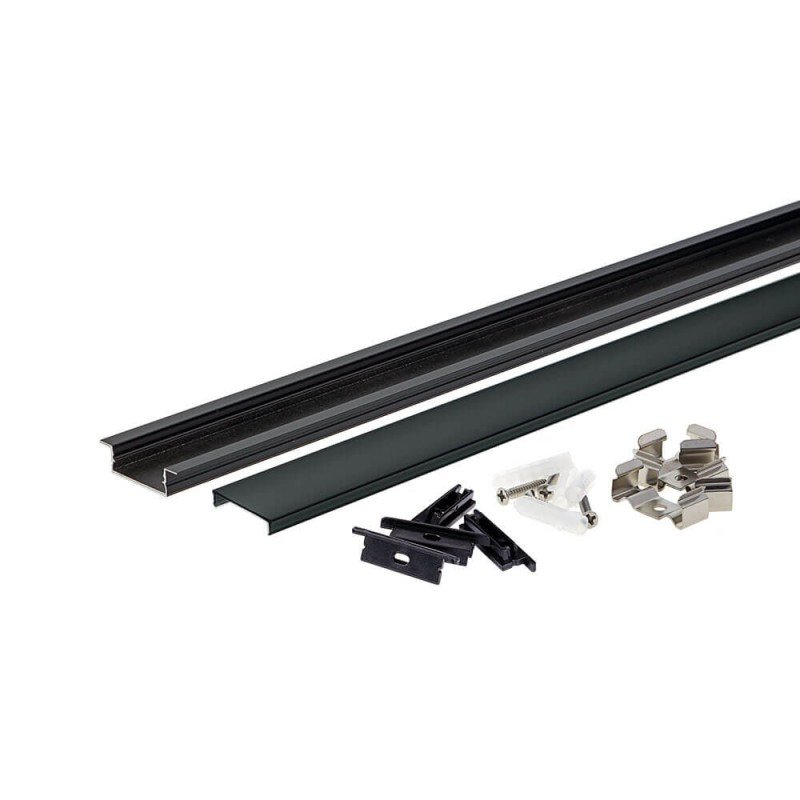 Profilis LED juostai, įleidžiamas, juodas, juodas dangtelis, 41x10mm