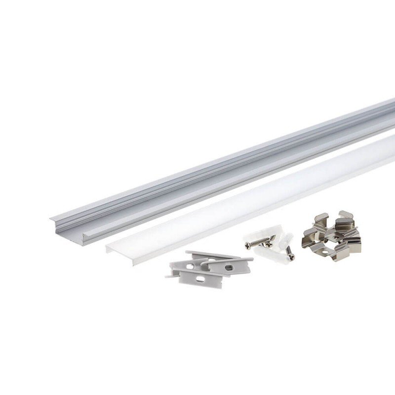 Profilis LED juostai, įleidžiamas, sidabrinis, baltas dangtelis, 41x10mm Profilis LED juostai, įleidžiamas, sidabrinis, baltas dangtelis, 41x10mm
