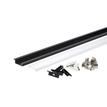 Profilis LED juostai, įleidžiamas, juodas, baltas dangtelis, 41x10mm