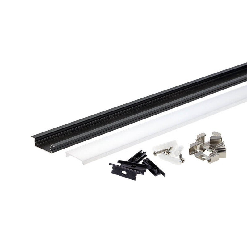 Profilis LED juostai, įleidžiamas, juodas, baltas dangtelis, 41x10mm