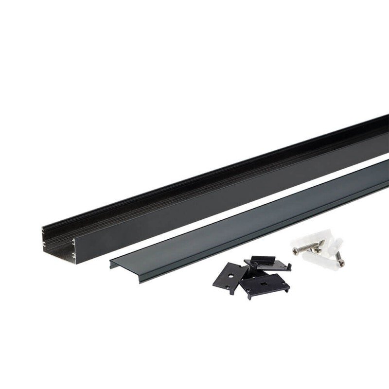 Profilis LED juostai, paviršinis, juodas, juodas dangtelis, 40x20mm Profilis LED juostai, paviršinis, juodas, juodas dangtelis, 40x20mm