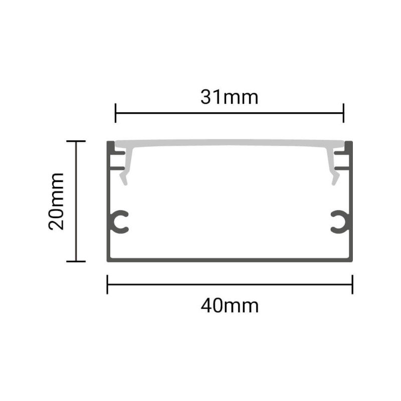 Profilis LED juostai, paviršinis, juodas, juodas dangtelis, 40x20mm Profilis LED juostai, paviršinis, juodas, juodas dangtelis, 40x20mm