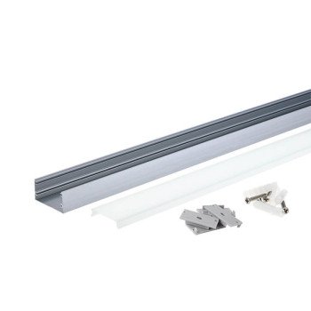 Profilis LED juostai, paviršinis, sidabrinis, baltas dangtelis, 40x20mm