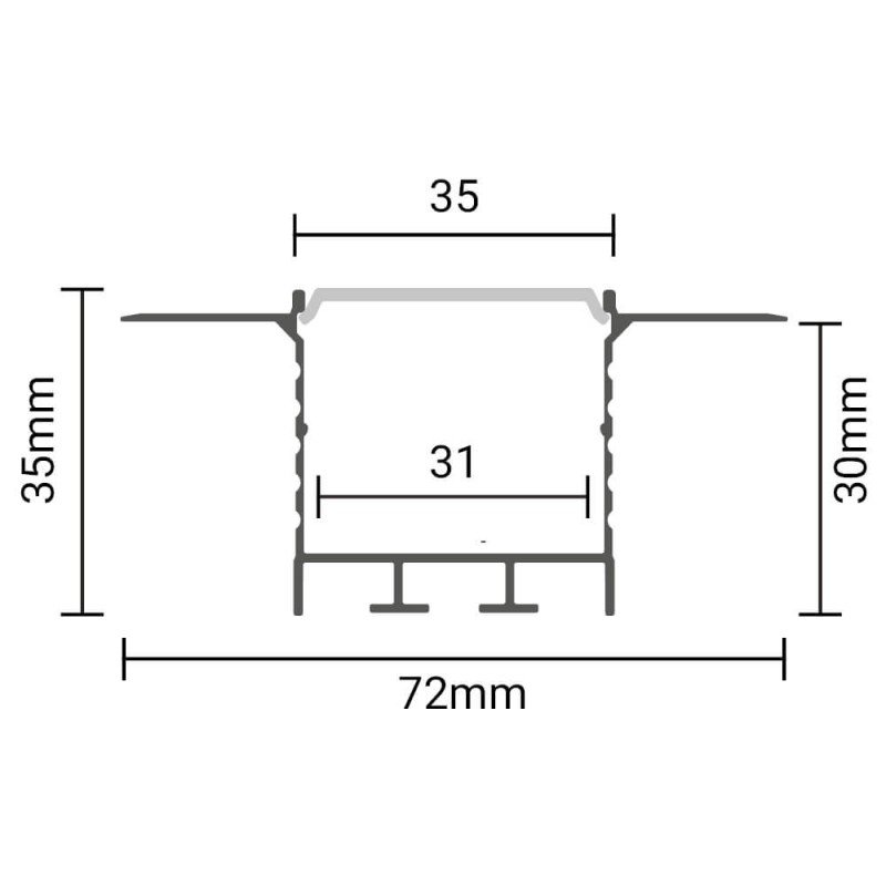 Profilis LED juostai, priglaistomas, sidabrinis, baltas dangtelis, 71.5x35mm Profilis LED juostai, priglaistomas, sidabrinis, baltas dangtelis, 71.5x35mm