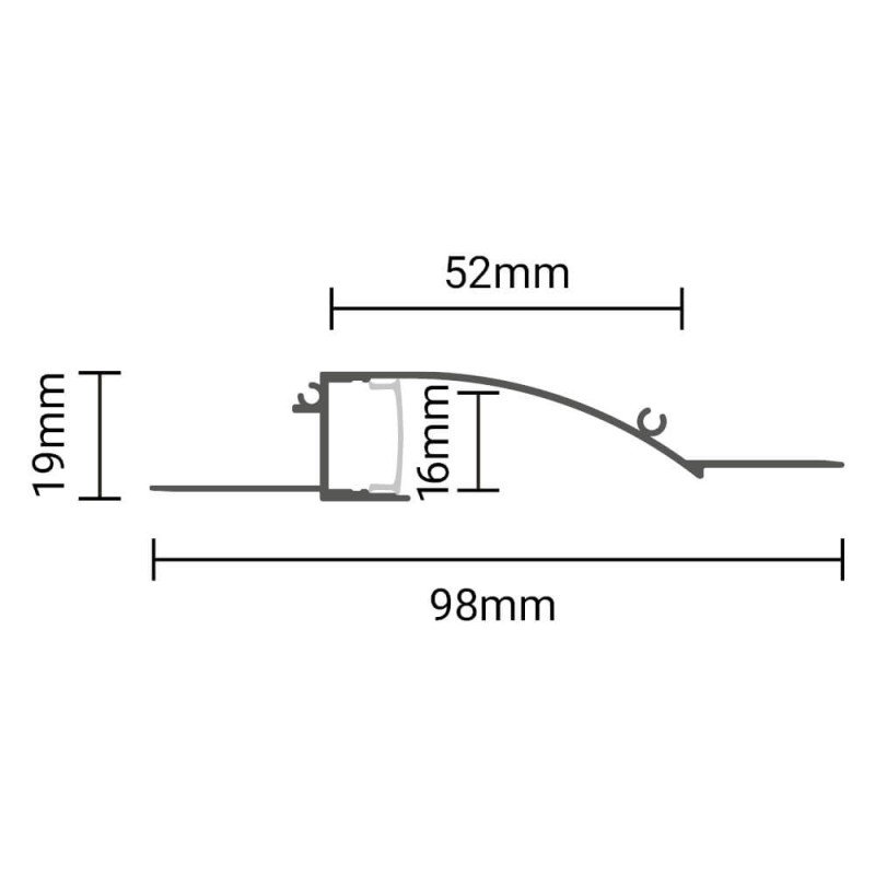 Profilis LED juostai, priglaistomas, sidabrinis, baltas dangtelis, 98x19mm