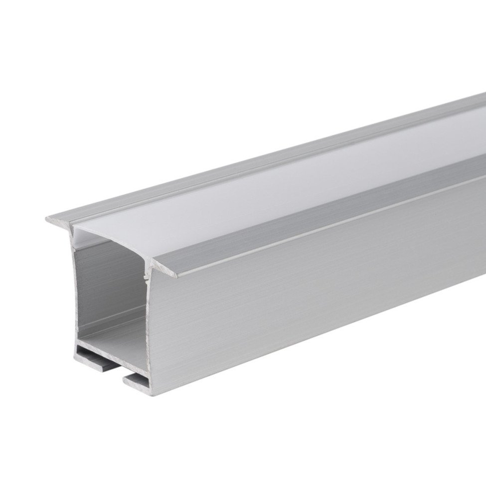 Profilis LED juostai, įleidžiamas, sidabrinis, baltas dangtelis, 36x23.5mm Profilis LED juostai, įleidžiamas, sidabrinis, baltas dangtelis, 36x23.5mm