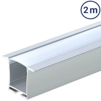 Profilis LED juostai, įleidžiamas, sidabrinis, baltas dangtelis, 36x23.5mm