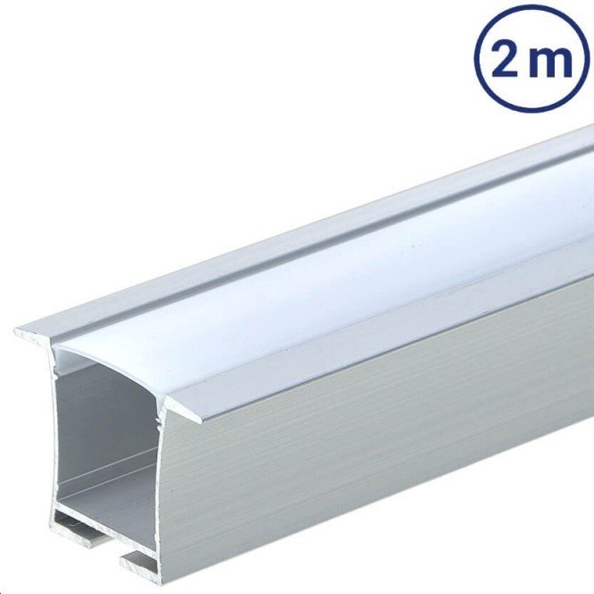 Profilis LED juostai, įleidžiamas, sidabrinis, baltas dangtelis, 36x23.5mm Profilis LED juostai, įleidžiamas, sidabrinis, baltas dangtelis, 36x23.5mm