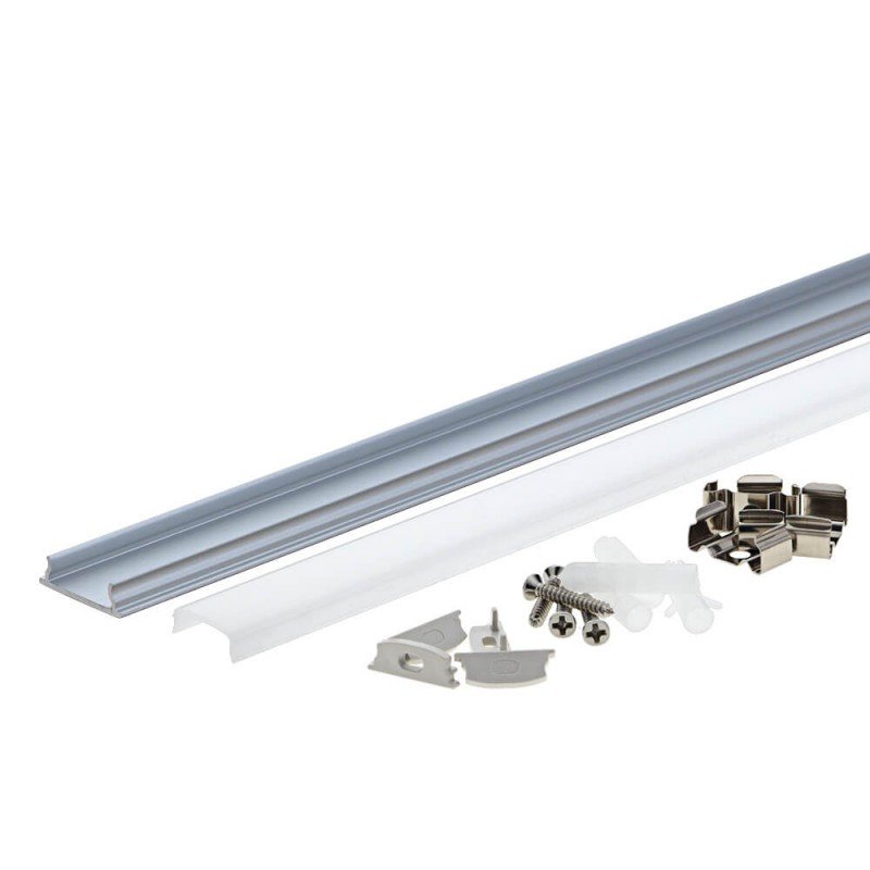 Profilis LED juostai, paviršinis, sidabrinis, baltas dangtelis, 18*6mm