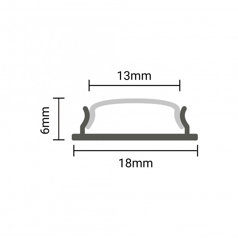 Profilis LED juostai, paviršinis, sidabrinis, baltas dangtelis, 18*6mm