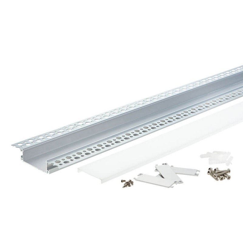 Profilis LED juostai, priglaistomas, sidabrinis, baltas dangtelis, 50x20mm Profilis LED juostai, priglaistomas, sidabrinis, baltas dangtelis, 50x20mm