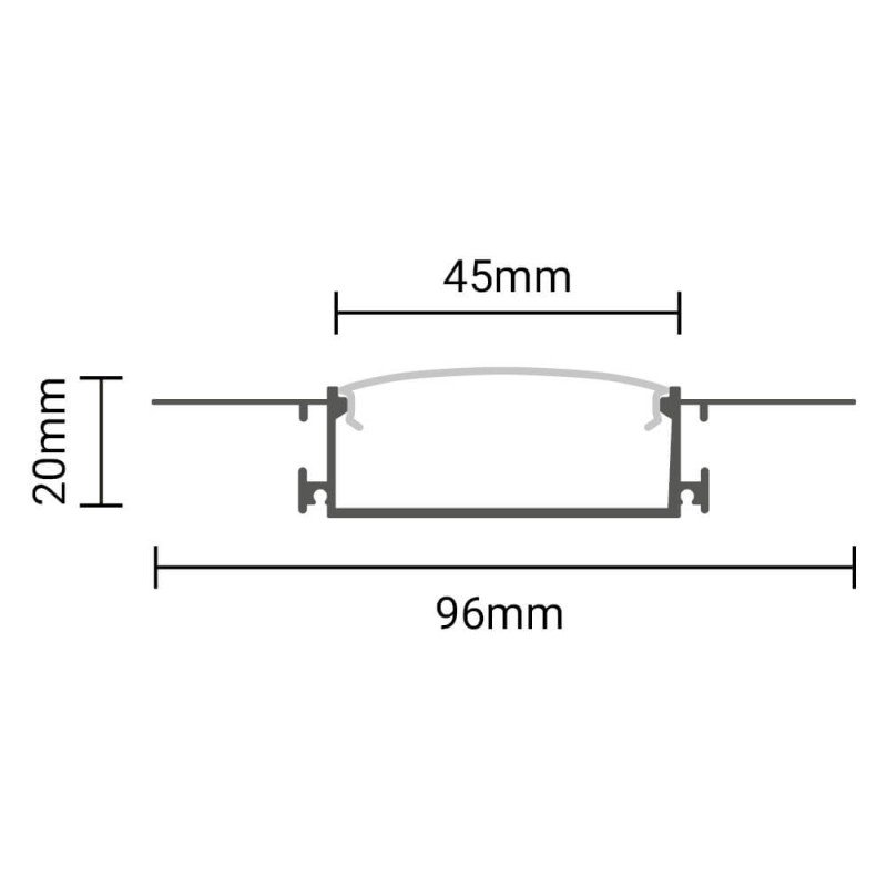 Profilis LED juostai, priglaistomas, sidabrinis, baltas dangtelis, 50x20mm Profilis LED juostai, priglaistomas, sidabrinis, baltas dangtelis, 50x20mm