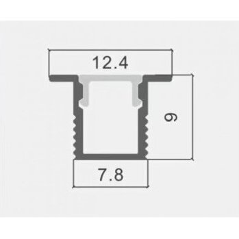 Profilis LED juostai, įleidžiamas, sidabrinis, baltas dangtelis, 12.4x9mm