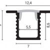 Profilis LED juostai, įleidžiamas, sidabrinis, baltas dangtelis, 12.4x9mm