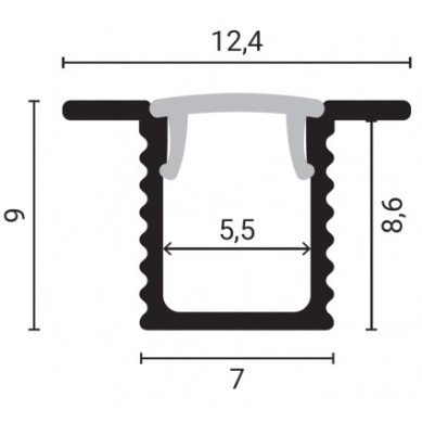 Profilis LED juostai, įleidžiamas, sidabrinis, baltas dangtelis, 12.4x9mm